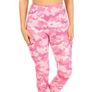 Pink Camo Leggings with Cargo Pockets - Large